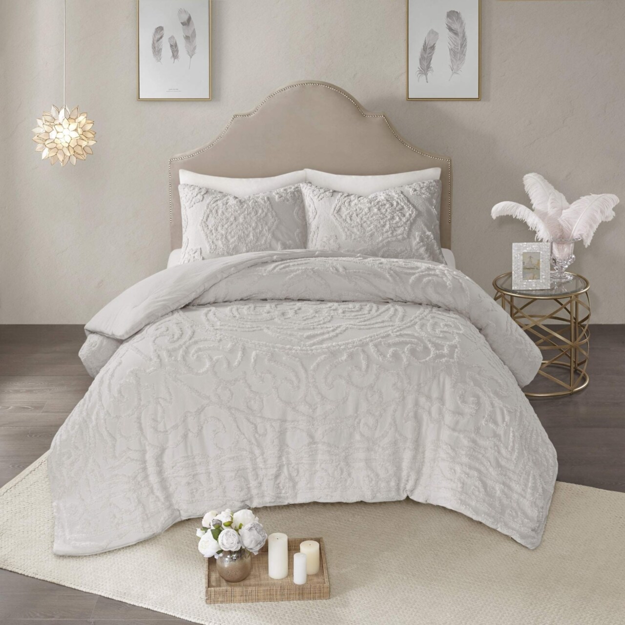 Madison Park Laetitia 3-Piece Cotton Chenille Medallion Comforter Set Grey King
